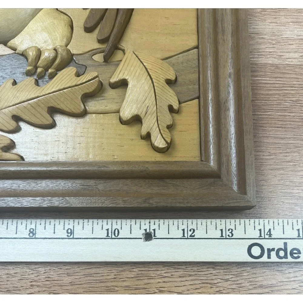 Vintage 3D Intarsia Wood Inlay‎ Owl Framed Wall Hanging Art 15